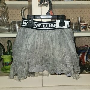 Balmain Paris Silver Tulle Skirt